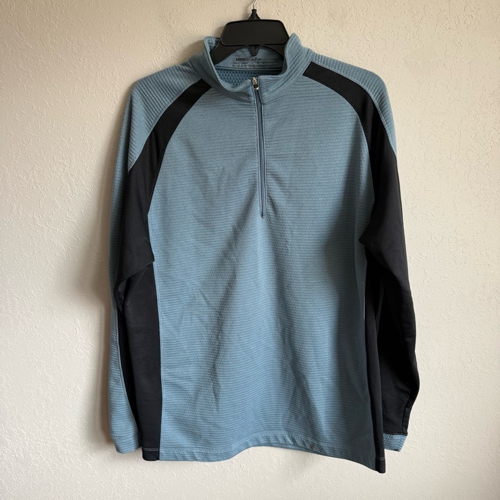 Men’s L Blue Nike Golf Therma Fit Activewear Sporty Stretch Quarter Zip